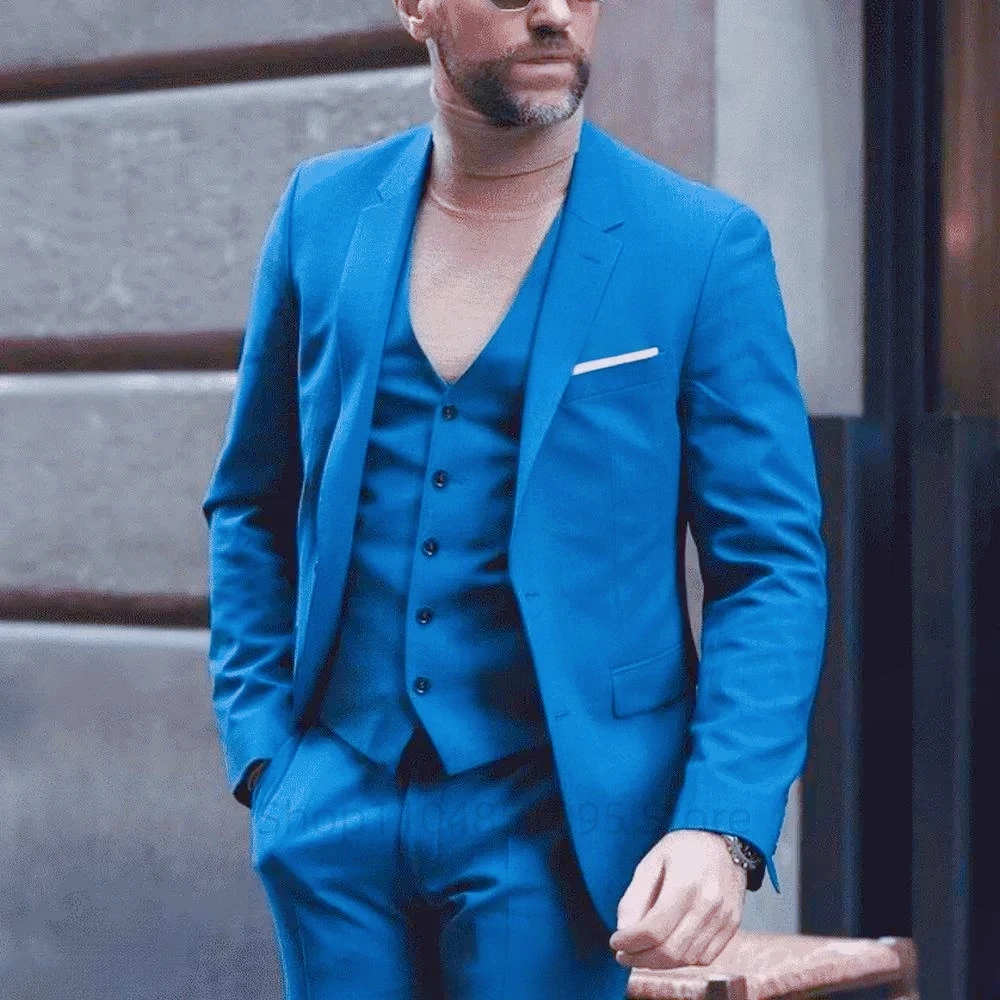 Classic Wedding Tuxedos Solid 3 Pieces Suits Slim Fit Groomsmen Suit Male Formal Business Men Clothing Party(Jacket+Vest+Pants)