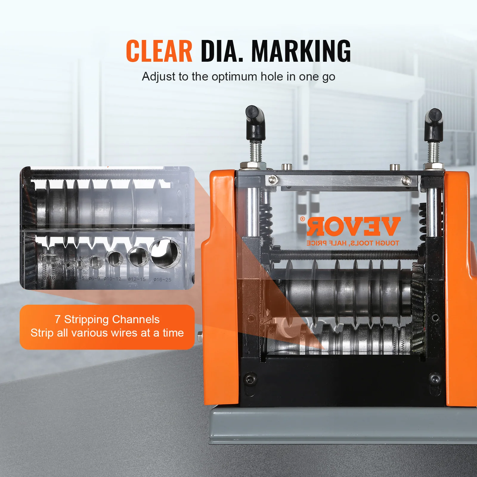 VEVOR Electric Wire Stripping Machine 60W 1.5-25mm Visible Stripping Depth 6 Round &1 Flat Channels for Scrap Copper Recycling 5