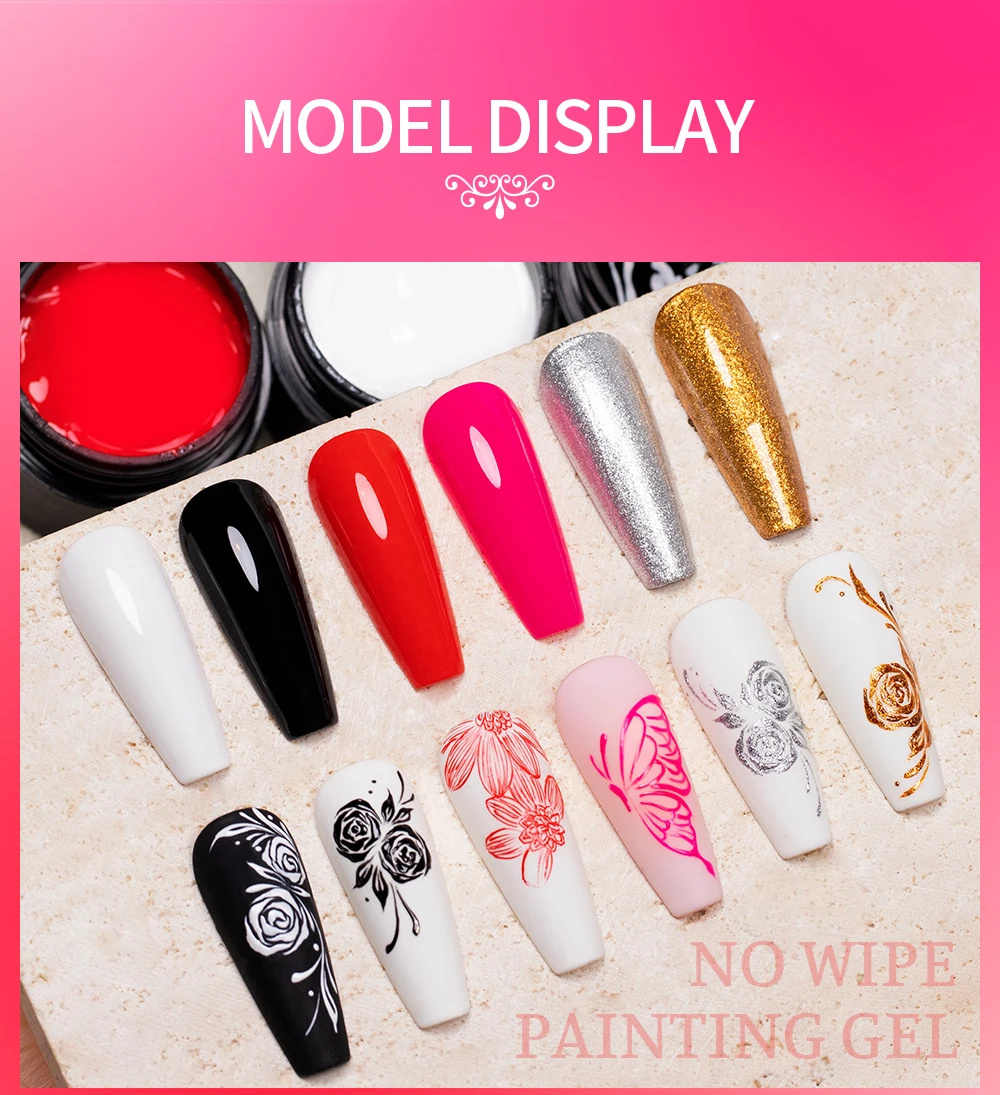 Description Picture 6 of itemBOZLIN 5ml No Wipe Painting Gel Nail Art Professional Nail Paint Color Gel Polish Semipermanent Black White Color Varnish