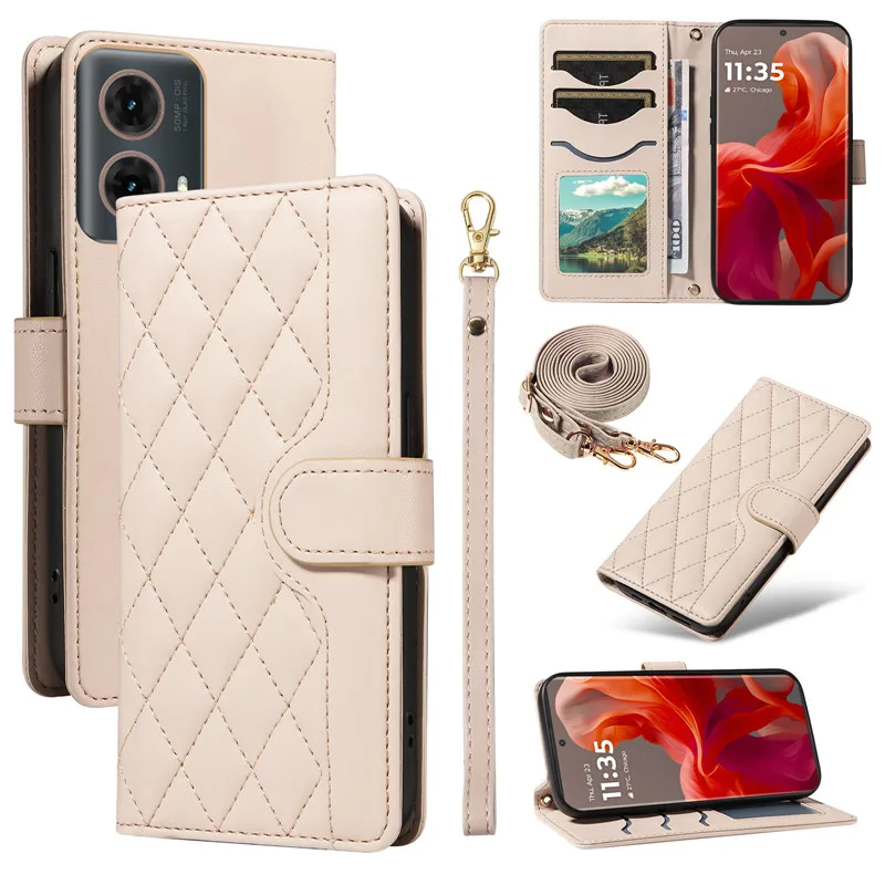 Elegant Leather Crossbody Wallet with Lanyard and Phone Stand Feature