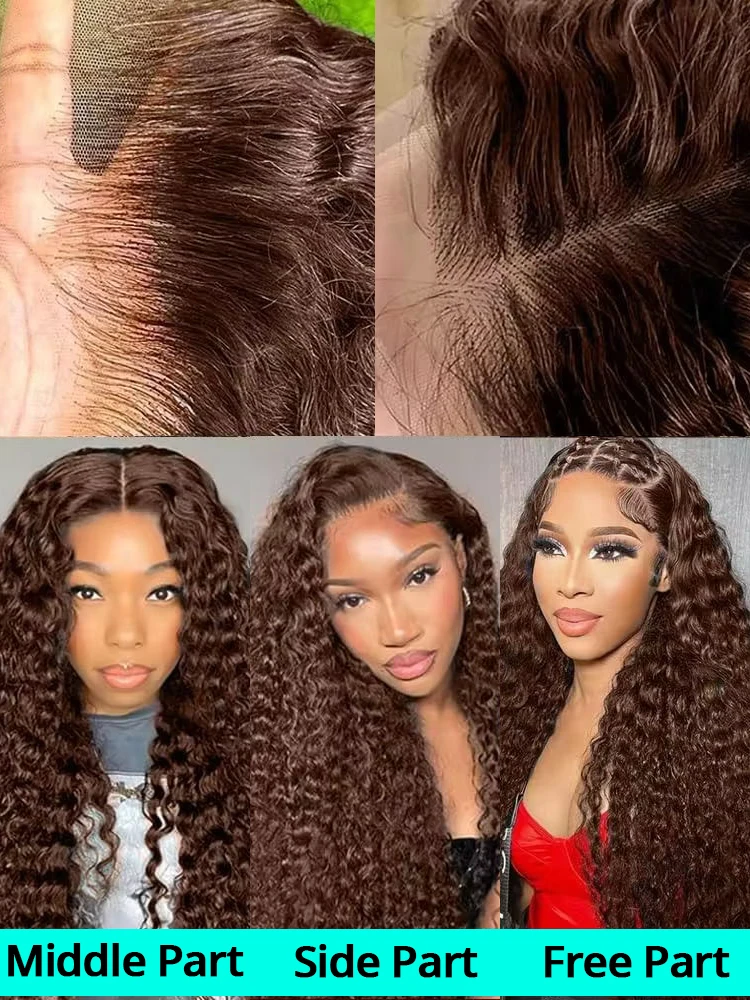 200% Chocolate Brown Deep Wave Human Hair Wig 30 34Inch Transparent Lace Frontal Wigs For Women 13x6 Lace Front Water Curly Wigs
