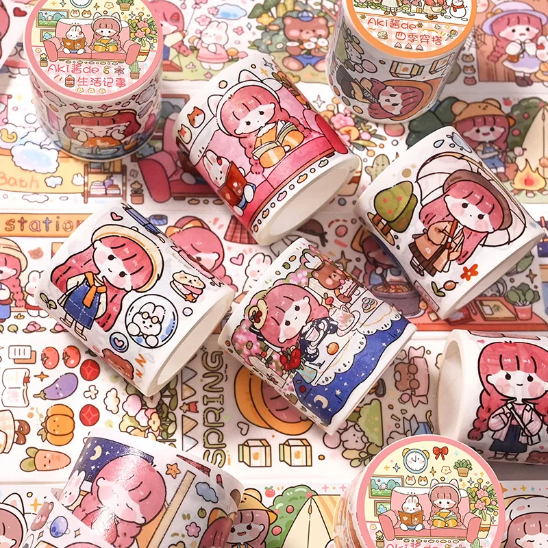 

45mm*5m Cute Cartoon Girls Food daily life Decorative Adhesive Tape Masking Washi Tape Diy Scrapbooking Sticker Label Stationer