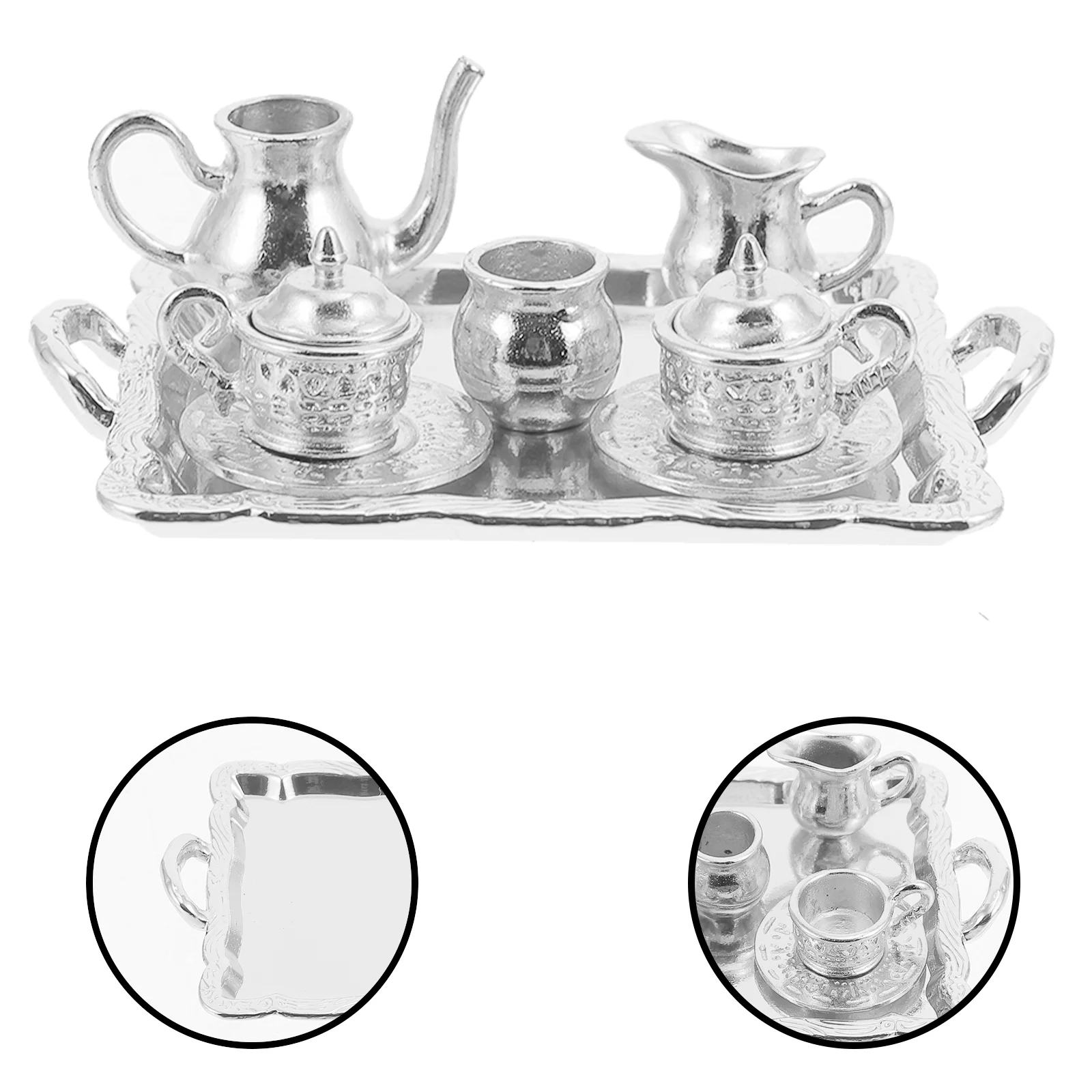 

Mini Teapot Cup Plate Miniatures Metal Tea Kettle Doll House Furniture Dining Ware Toy Kids Toys Gifts