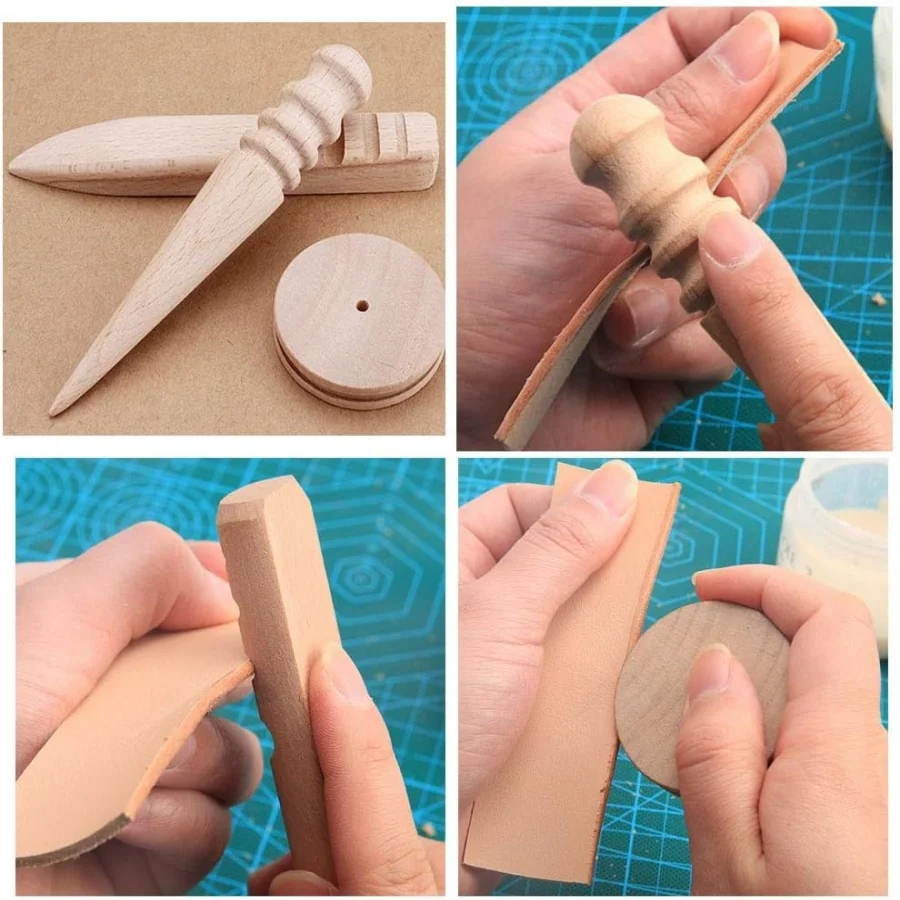 MIUSIE Leather Edge Burnisher Burnishing Tool Ebony Wood Edge Slicker Round Head Burnisher Tool Burnishing Polishing