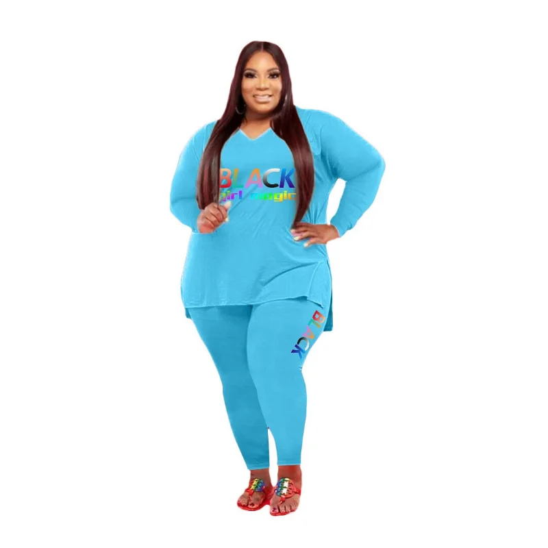 XL-5XL 플러스 사이즈 세트, 여성 의류, 2023 패션, 여름 가을, 긴 소매, 루즈 투피스 세트, 여성 의상, 여성 바지 정장