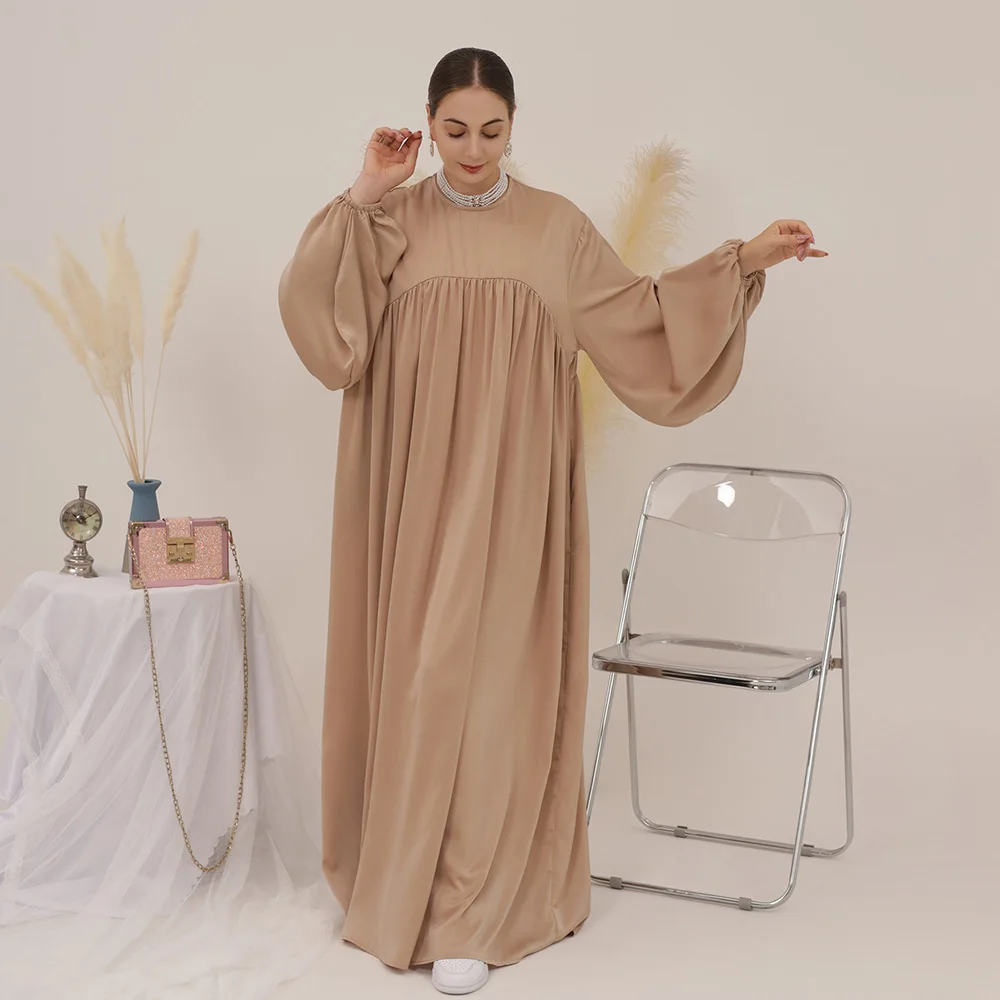 Prayer Abaya Islam Arab Casual Loose Women Maxi Dress 2023 New Autumn Solid Round Collar Long-Sleeved Turkey Ladies Swing Robe