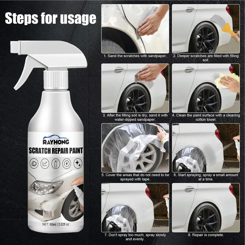 Scratch Repair Spray Black & White Portable Car Polishing Deep Scratch Repairing Wax Remover Polishing Paint