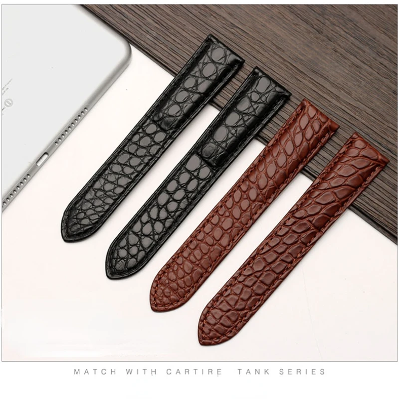 Black Brown blue watchband For Cartier crocodile strap Genuine leather tank Solo key London calibo Men's bracelet 20 22 23 24 25