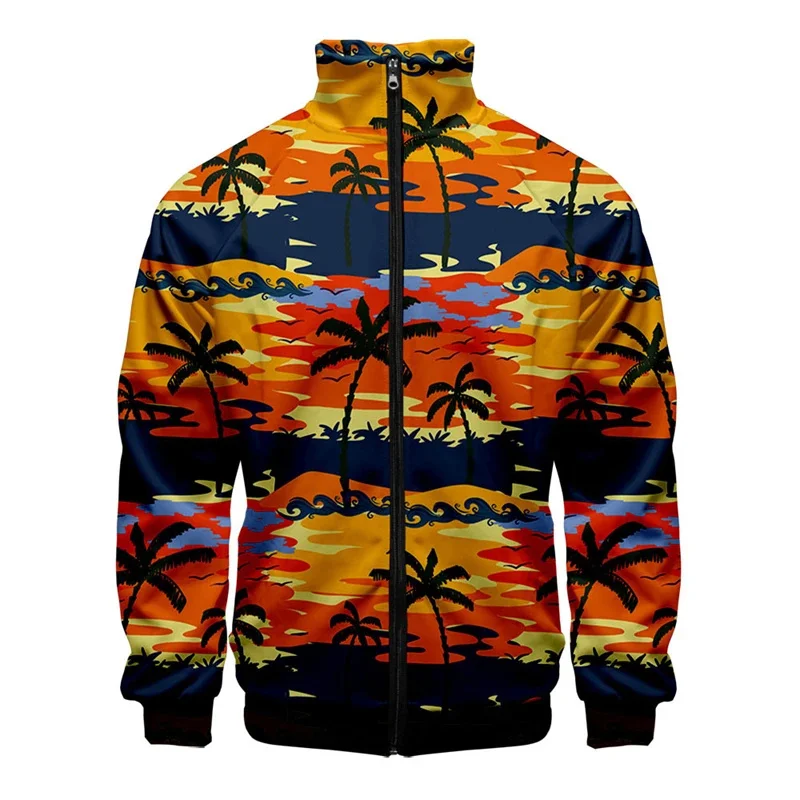 thumbnail image 1 of Chaqueta con cremallera y estampado 3D de leopardo y pollo para hombre, chaqueta hawaiana de manga larga con estampado de cocotero, abrigo de calle de moda Harajuku, 1 of 4