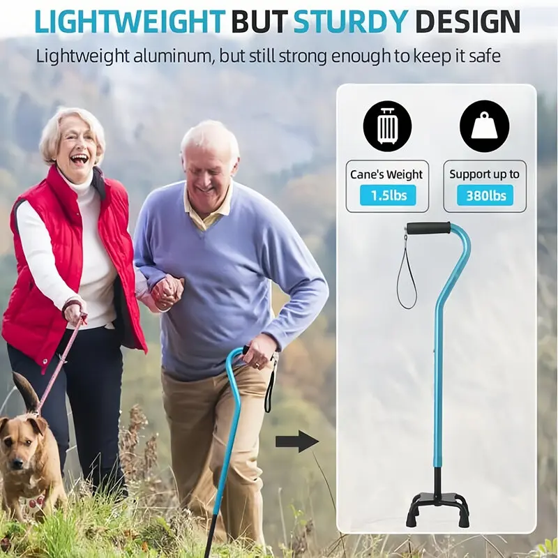 Adjustable Quad Cane Walking Stick for Seniors Adults Aluminum Walking Cane with 4-Pronged Base for Extra Balance & Stability 6