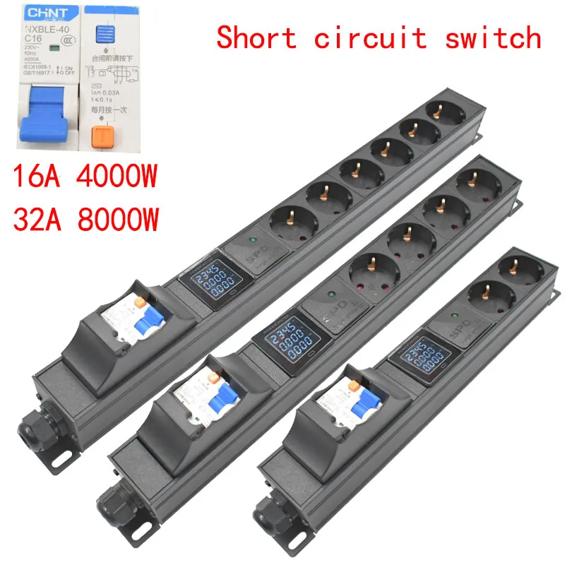 Pdu Power Strip Cabinet Rack Interruptor Curto-circuito 18 Way Tomada ue Tomada com Amperímetro Digital Proteção contra Surtos 16 a 32a