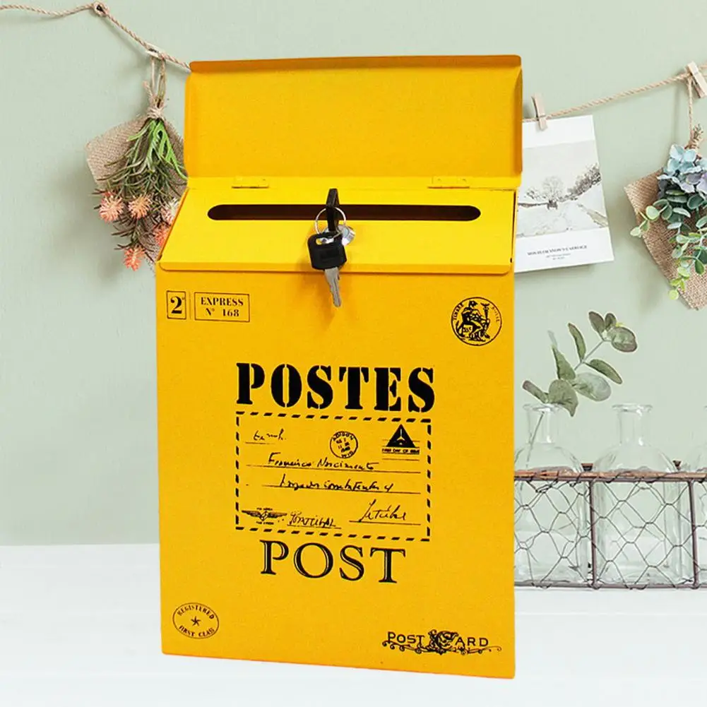 Iron Suggestion Box Mailbox for Suggestions Rustic Style Wall Mounted Mailbox with Locking Secure Vibrant Color for American