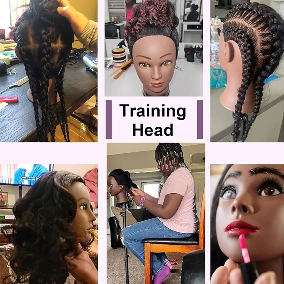 18' Real Hair Mannequin Head With Table Stand For Hairdresser Practice Hair Styling Training Manikin Doll For Christmas Day