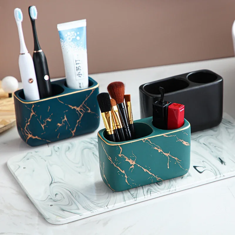 toothbrush holder toothpaste dispenser Light Luxury Electric Toothbrush Rack Bathroom Toothpaste Toothbrush Makeup Brush Comb Storage Box Pen Holder Bathroom Supplies