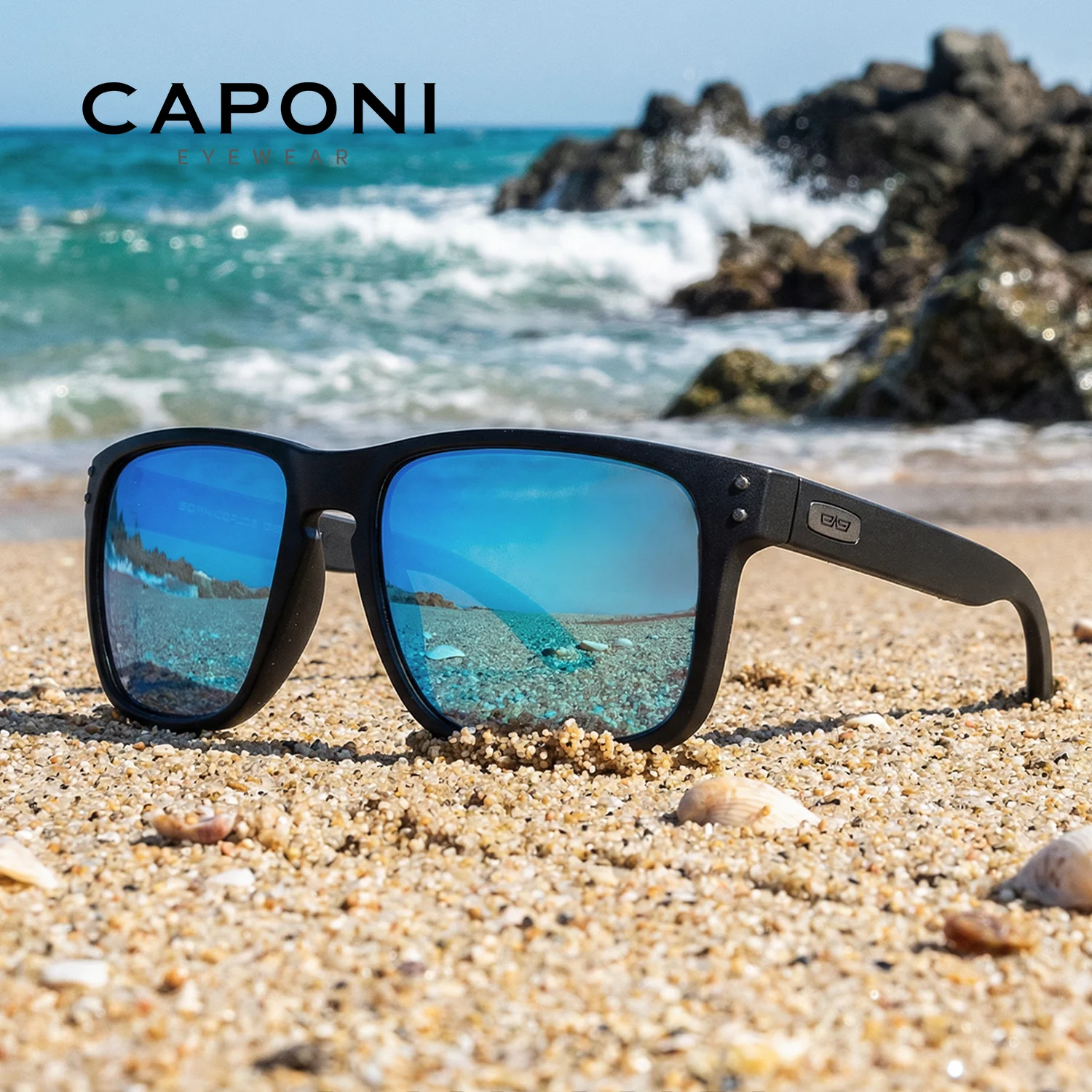 CAPONI Blue Mirror Sunglasses Men TR-90 Frame Polarized UV Ray Cut Lense Eyewear Vintage Fashion Square Men's Sun Glasses CP9417
