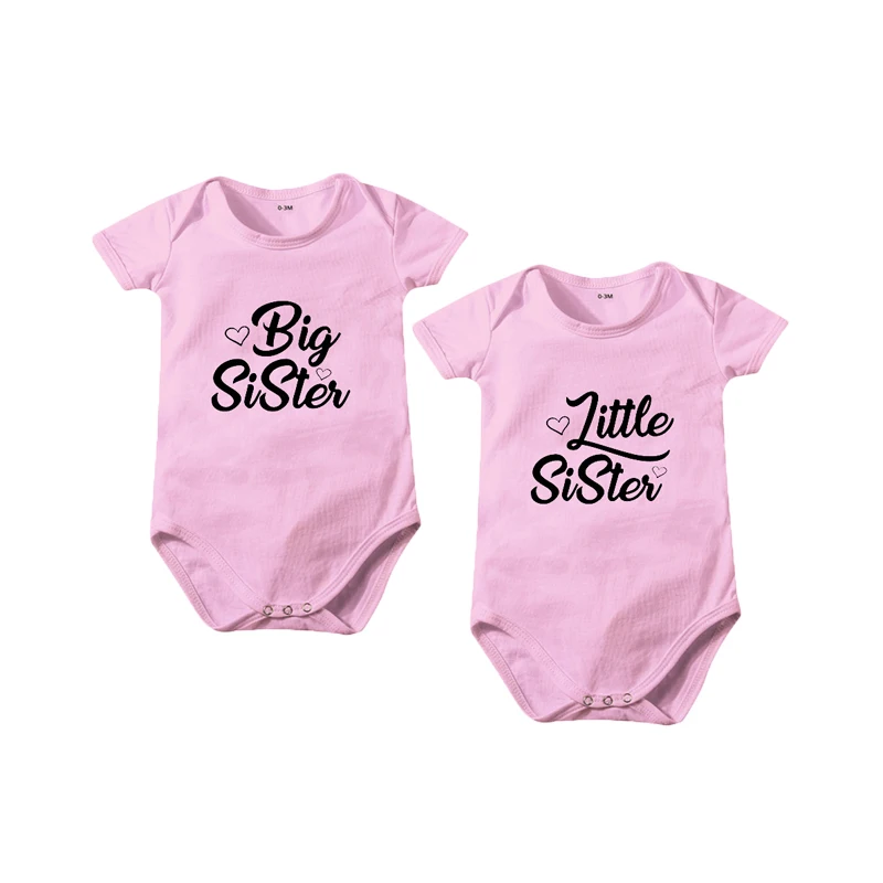 

0-24 Months New born Twins Baby Girl Clothes Big/Little Sister Letter Printing Short Sleeve Cotton Onesies 2Pcs Set Baby Outfits