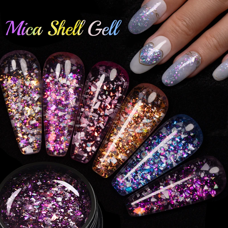 

Sparkling Glitter Sequins Gel Nail Polish 5ML Colorful Mica Shell Sequins Semi-permanent Varnish Soak Off Nail Art Gel Manicure