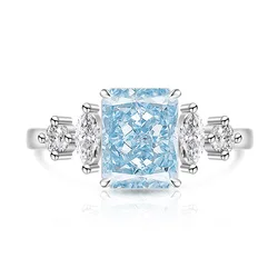 Elegant 925 Sterling Silver Zircon Square Ring, Adjustable Open Band, Luxury Fine Jewelry for Women, Perfect Party Gift (Ice blue)