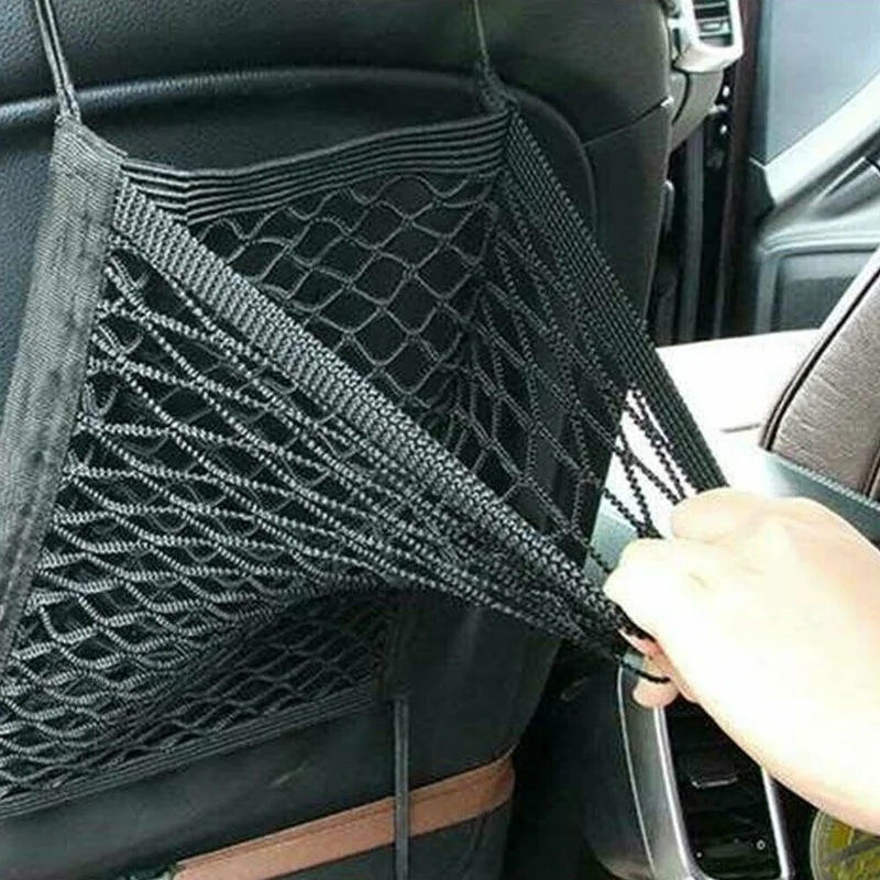 3-Layer Car Storage Net Bag Between Seats Car Divider Pet Barrier Stretchable Elastic Mesh Bag Organizer Auto Accessories