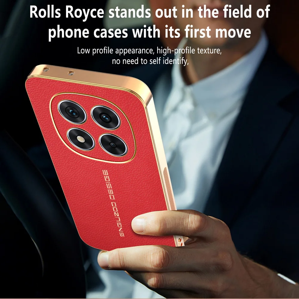 Classic Lychee Leather Electroplated Frame Phone Case Cover