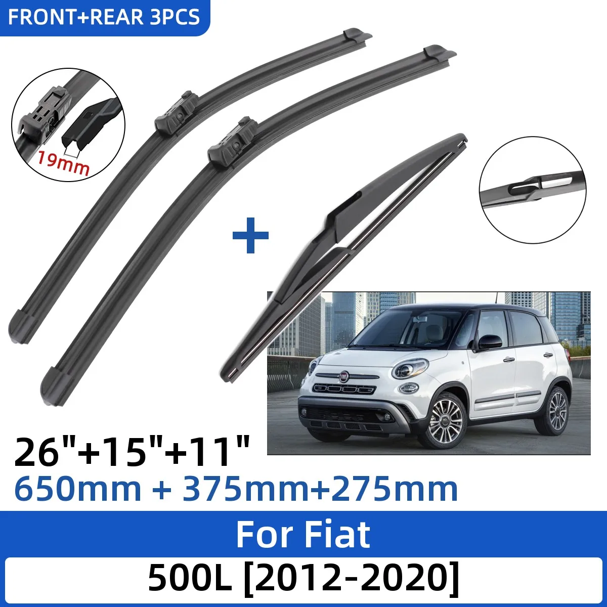

Щетки стеклоочистителя для Fiat 500L 2012-2020 26 + 15 + 11 дюймов, аксессуары для стеклоочистителя лобового стекла 2017 2018 2019 2020
