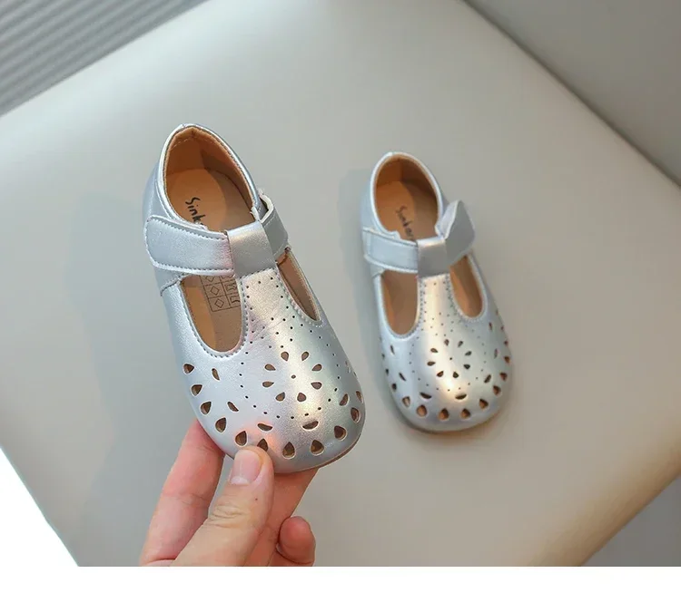 2023 frühling Sommer Mädchen Casual Schuhe Hohl Ausschnitte Prinzessin Süße Weiche Kinder Leder Schuhe T-riemen Kinder Wohnungen für Hochzeit – Detail 4