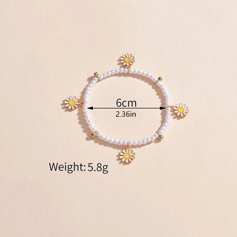Vintage Imitation Pearl Daisy Flower Anklet for Women Handmade Shell Butterfly On Foot Bracelet Sea Beach Jewelry Accessories