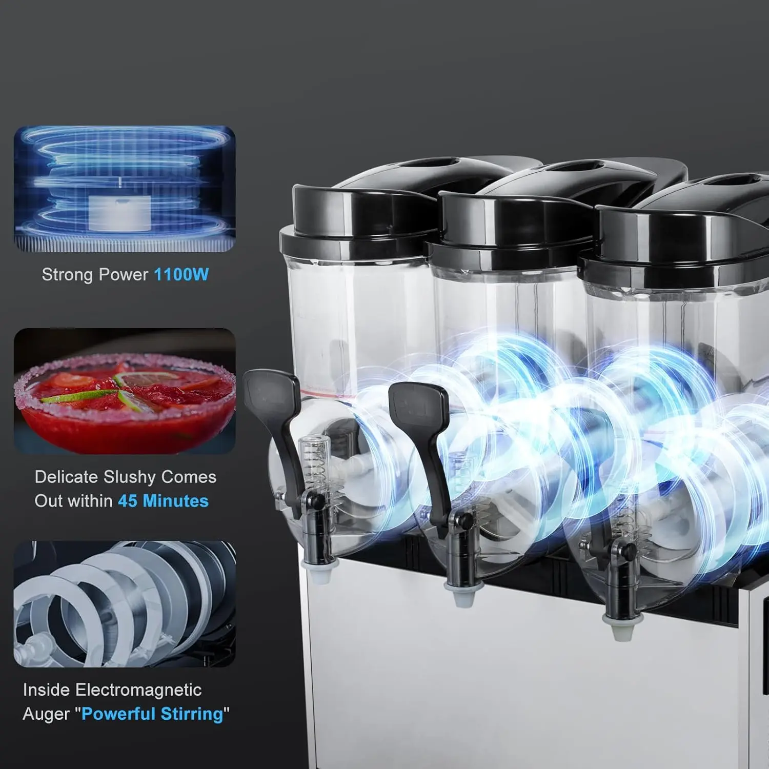 Gallons Commercial Slushy Machine 1100W, Stainless Steel Margarita Smoothie Frozen Drink Maker for Cocktail Ice Juice Tea Coffee 6
