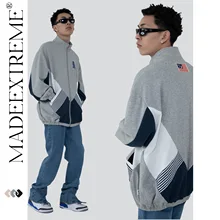 

MADEEXTREME Hip hop color block jacket men sports style loose 2022 spring new coat mens fashion clothing outwear coats
