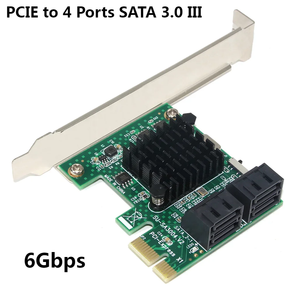 6Gbps PCIE to 4 Ports SATA 3.0 III Expansion Adapter PCI-e PCI Express x1 Controller Board Expansion Card Support X1/X4/X8/X16