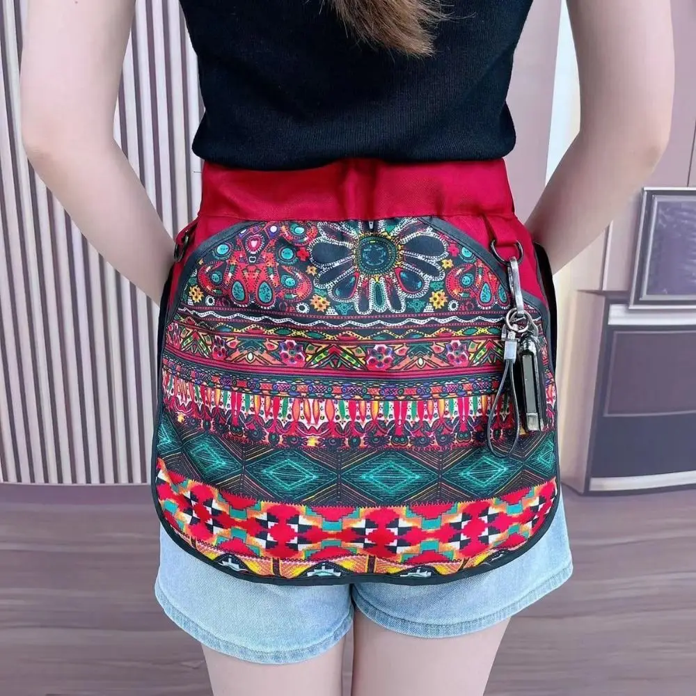 Ethnic Pattern Portable Waist Bag Waterproof Oil-resistant Adjustable Belt Apron Large-capacity Polyester
