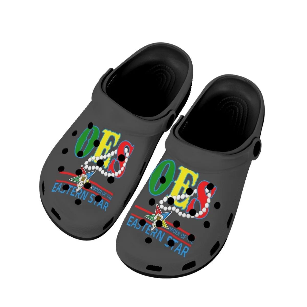 Women Hole Shoes OES Sistars Order Of Eastern Pattern Black Soft Sole Indoor Shower Slippers Non-Slip Summer Flat Sandals