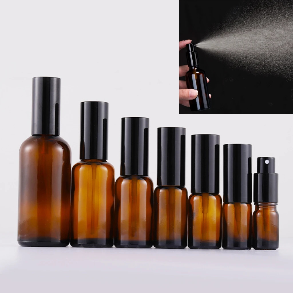 30X 5-100ML Lotion/Spray Bottle Beauty Amber Empty Glass Bottle Essential Oil Mist Spray Container Case Refillable Travel Bottle 6