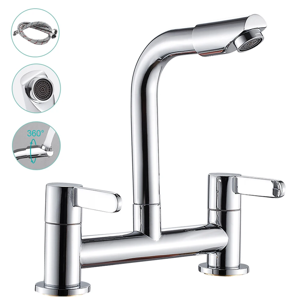Brass Luxury Kitchen Tap Dual Handle Hot Cold Water Mixer