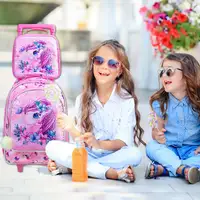 3PCS Rolling Backpack for Girls Kids  Wheeled School BookBag With Lunch And Pen Bag  Pink Butterfly Glow-in-the-dark Function 5
