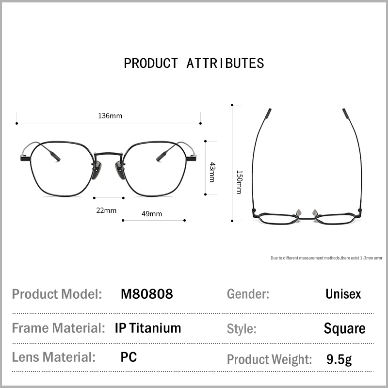 Muzz Women's Full Rim Polygon Square Titanium Eyeglasses 8