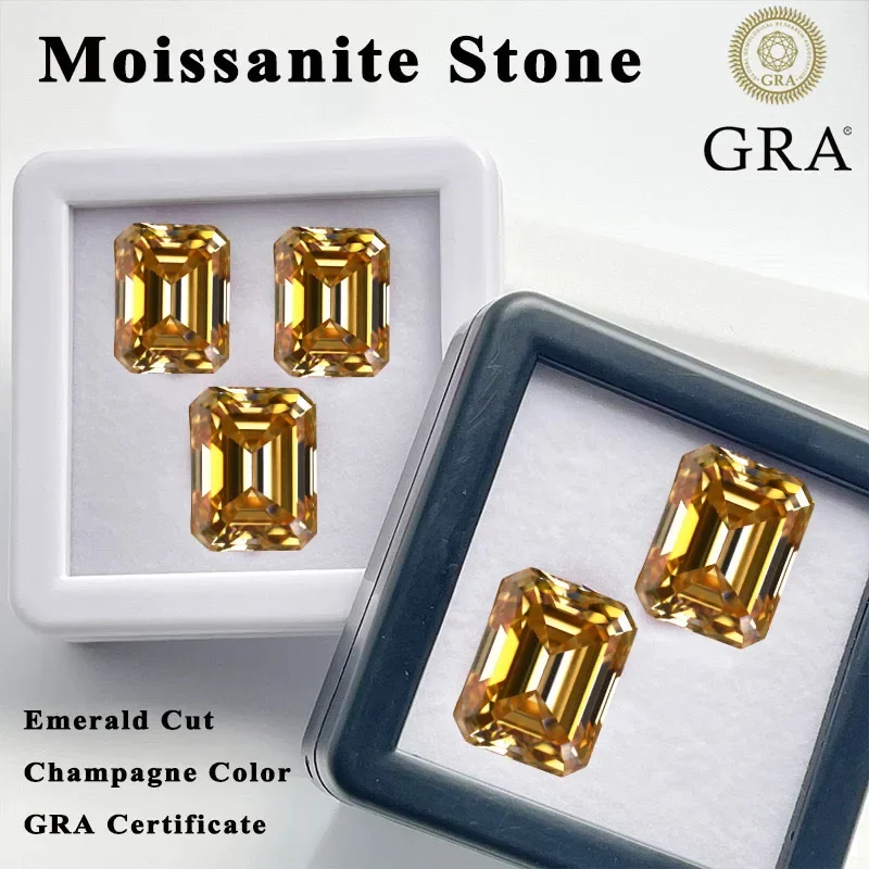 Moissanit-Stein im Smaragdschliff, Champagnerfarbe, im Labor gezüchteter Edelstein für DIY-Schmuck, Ringherstellung, Hauptmaterialien mit Zertifikat – Detail 1