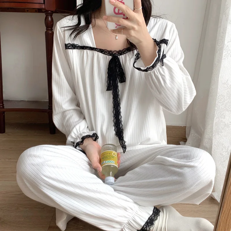 

2Pcs/Set Long Sleeve Nursing Nightwear Maternity Pajamas Set Maternal Postpartum Confinement Clothing New Spring Autumn