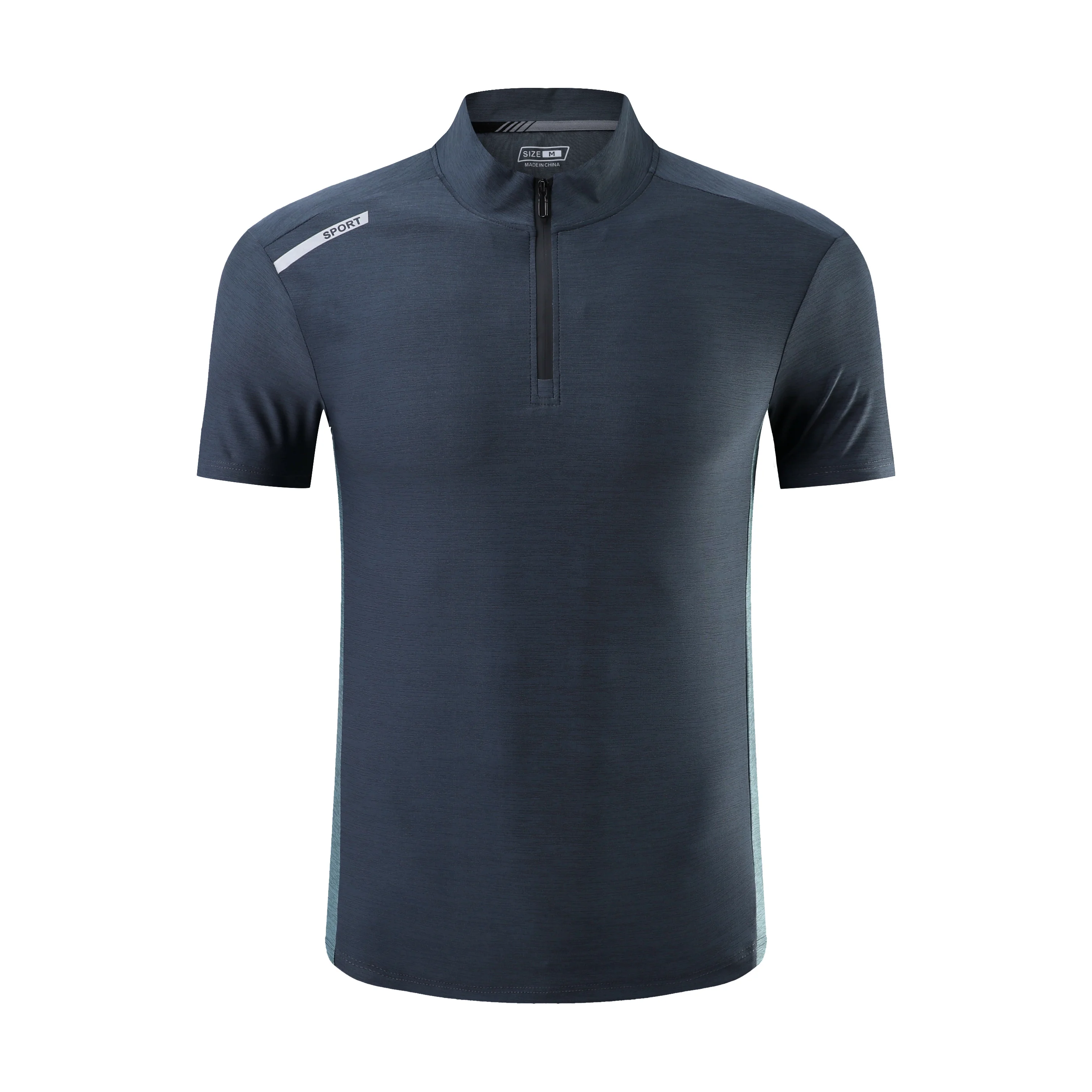 Summer Breathable Short Sleeve Zipper collar Men Running Fitness Tshirt elastic Quick Dry Sports Bodybuilding Training Shirts 5