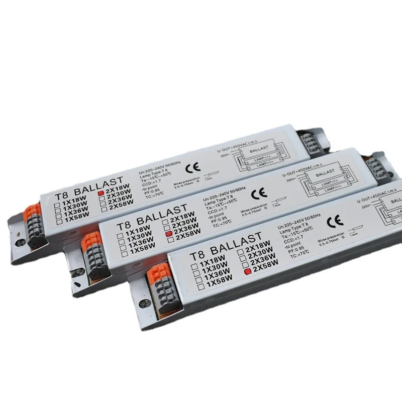 T8 Electronic Ballast 220-240V AC 2x18W 2x30W 2x58W 2x36W 1x36W Wide Voltage for Fluorescent Lamp electronic ballast