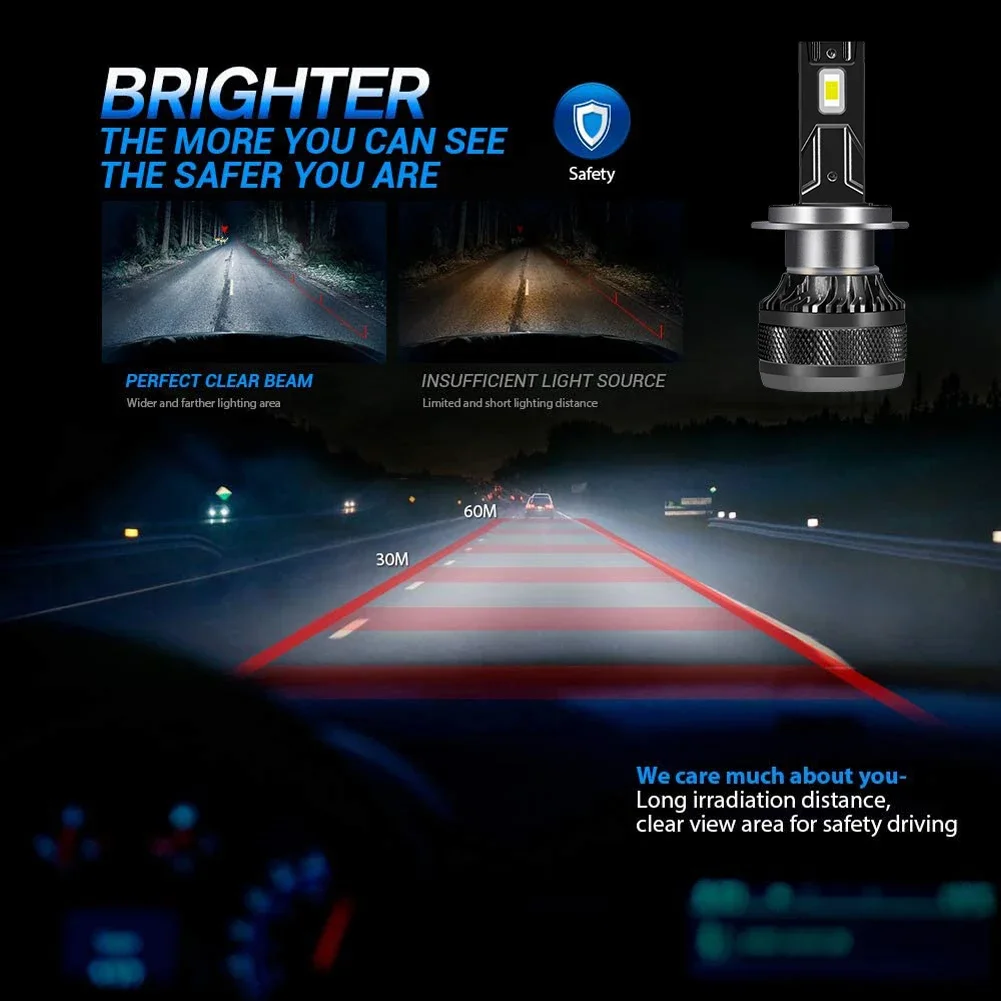 고출력 LED 헤드라이트 전구, 자동 LED 램프, 터보 자동차 안개등 전구, 방수 12V, 50000LM, 200W, H1, H8, H11, H7, H4
