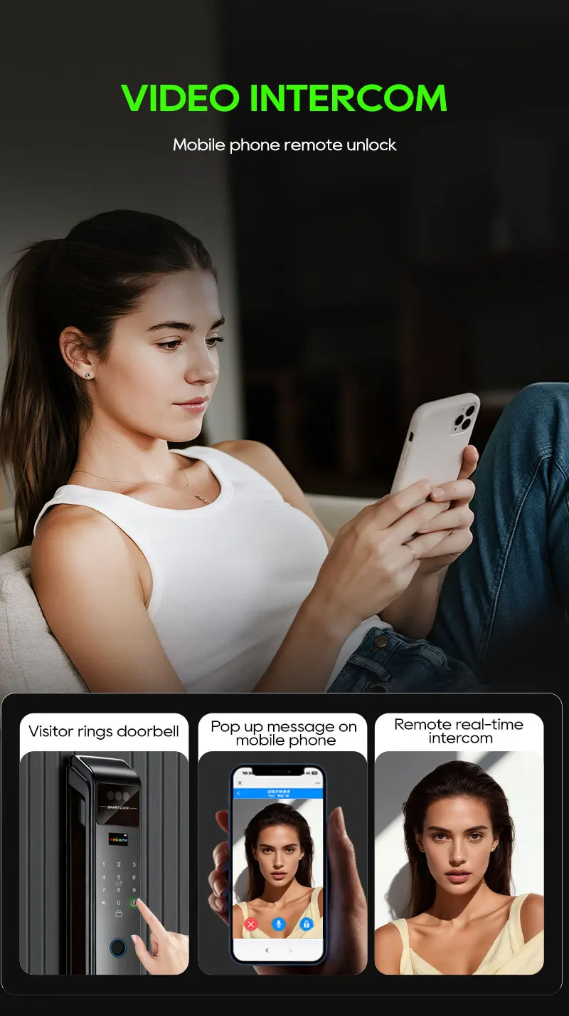 SANKESONG Tuya 3D Face Recognition Smart Lock with Security Camera Digital Electronic Intelligent Fingerprint Lock Dual Battery