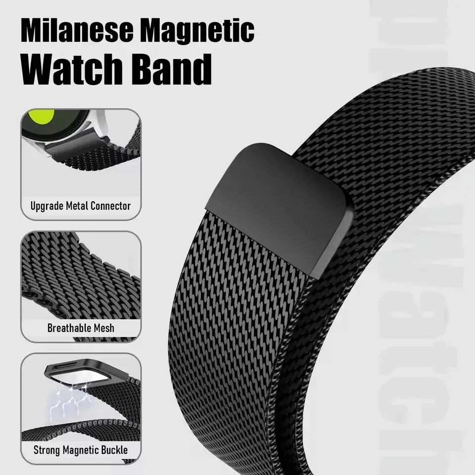 Magnetic Milanese Strap, Stainless Steel Bracelet for Smartwatches, Available in 18mm, 20mm, 22mm Widths