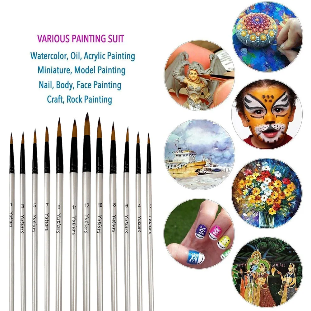 Acrylic Paint Brushes Set, 12pcs Professional Artist Paintbrushes for Acrylic Watercolor Oil Painting, Face Body Nail Art, Craft 6