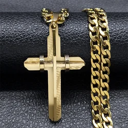 Gold Plated Stainless Steel Men's Cross Crucifix Necklace - Biker Jewelry (A 60cm NK GD)