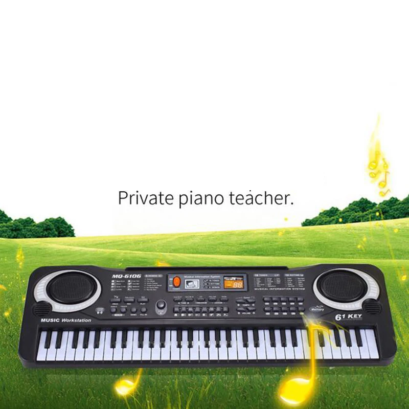 Electronic Piano Toy 61 Keys Digital Music Electronic Keyboard Key Toy Microphone Black Electric Piano Children Gifts
