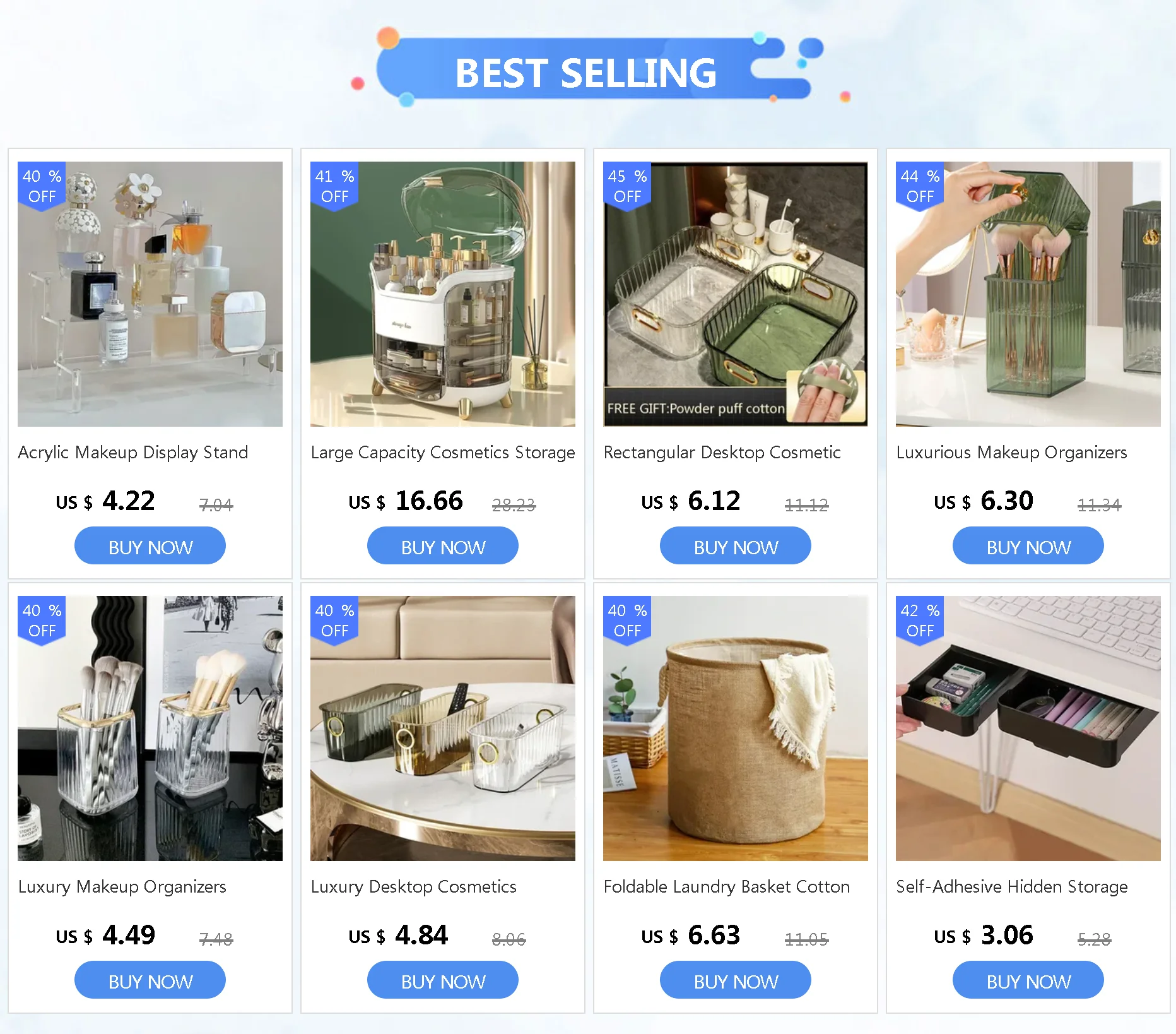 Description Picture 2 of itemLuxury Desktop Cosmetics Storage Box Acrylic Bathroom Storage Drawer Sundries Snack Makeup Storage Basket Organizer Rack