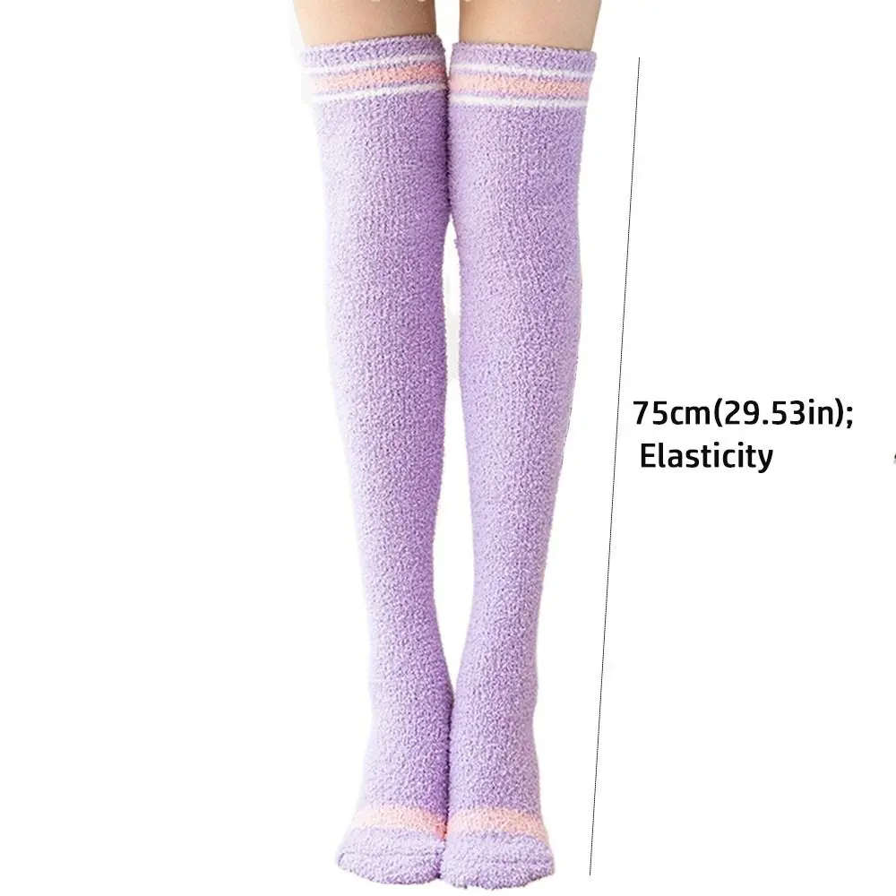 Soft Warm Striped Stockings Coral Velvet Comfortable Warm Leg Wear Long Tube Women's Knee Length Socks Winter