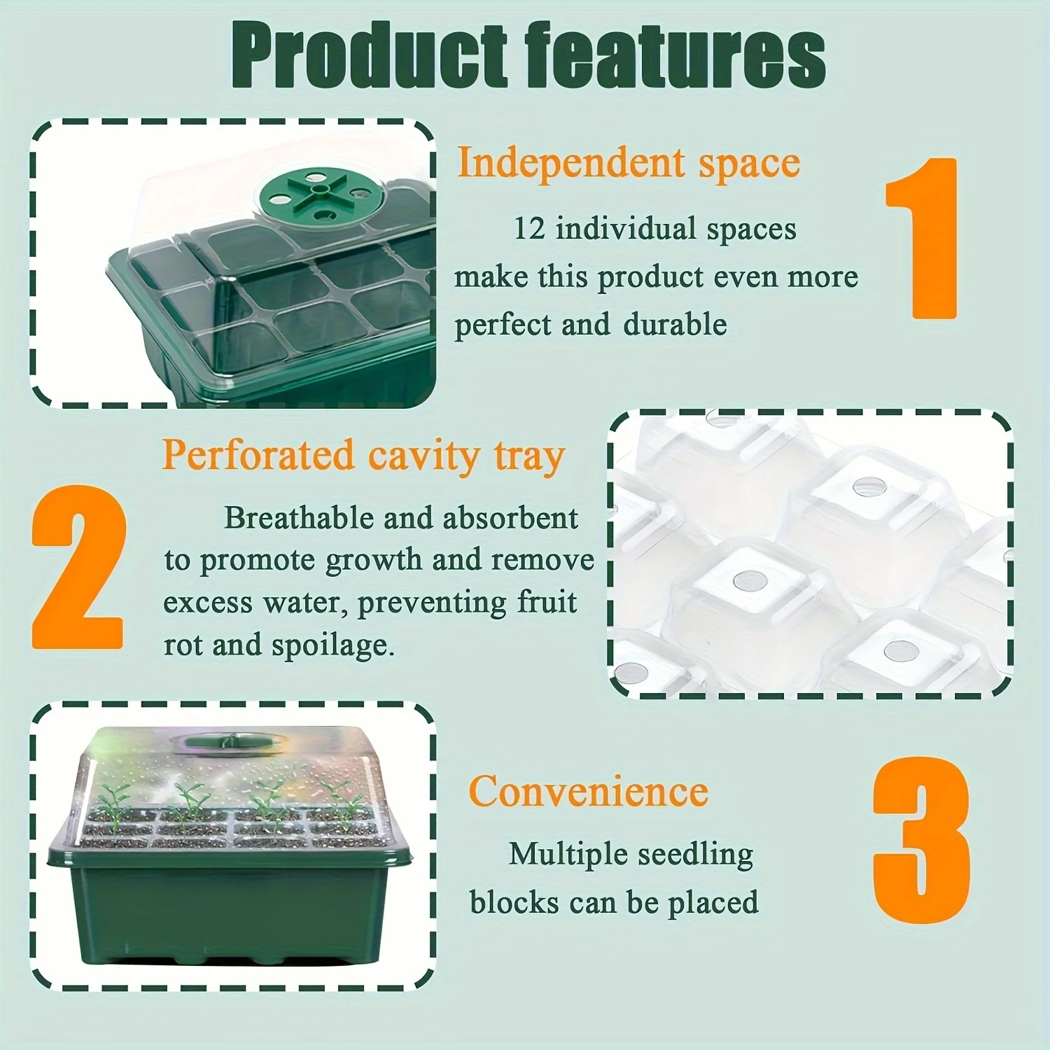 5 Sets Seed Starter Tray Kit Greenhouse Growing Trays Reusable Seed Humidity Vented Domes and Base for Seeds Seedling Tray