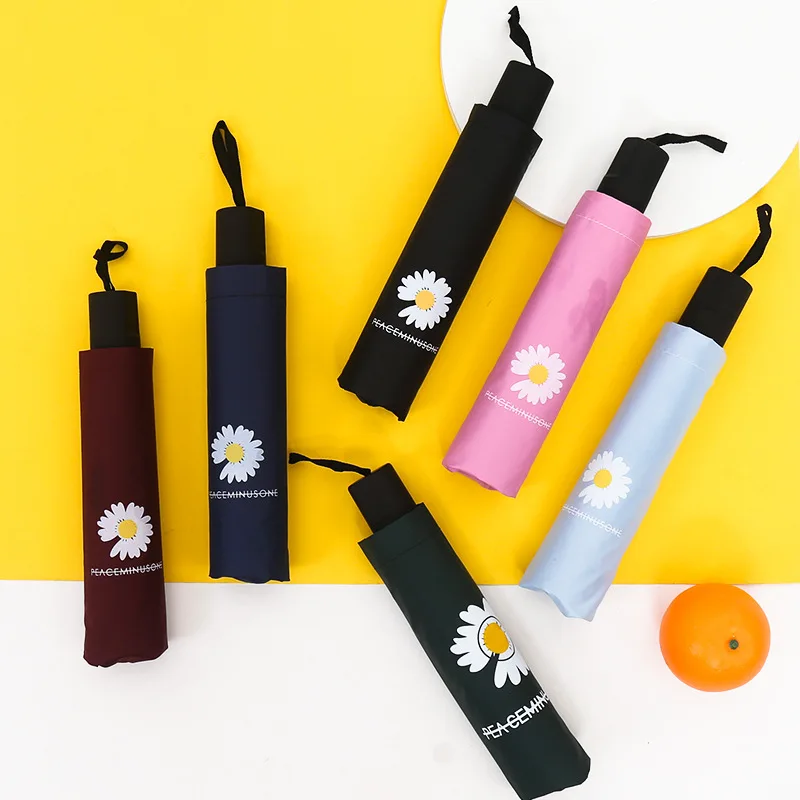 Umbrella Little Daisy Three-fold Rain and Sun Shade Dual-use Vinyl Advertising Umbrella Rain Women Parasol